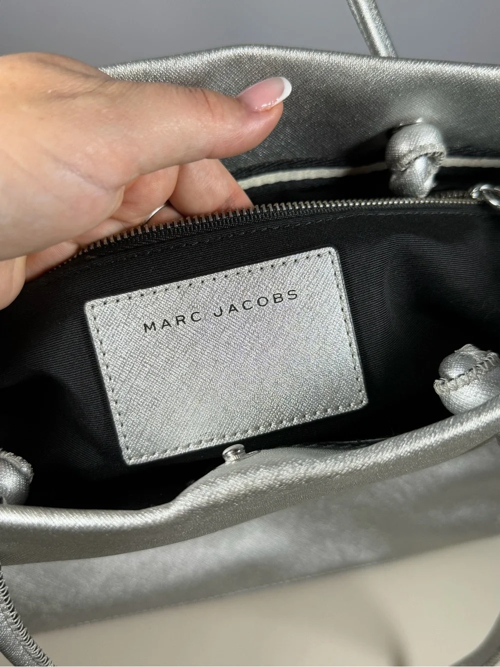 Marc Jacobs Metallic Silver Embossed Logo Tote